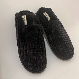 Dearfoams Gel Infused‎ Slip-on Memory Foam Black Rib Knit Slippers M 7-8